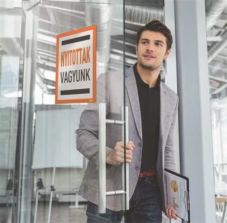 Infokeret, A4, öntapadó háttal, DURABLE "DURAFRAME®", narancssárga