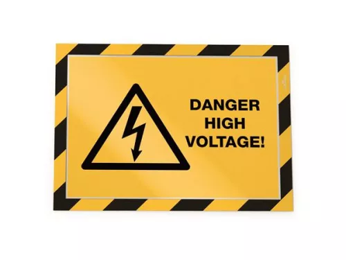 Infokeret, A4, öntapadó háttal, DURABLE "DURAFRAME SECURITY", sárga-fekete