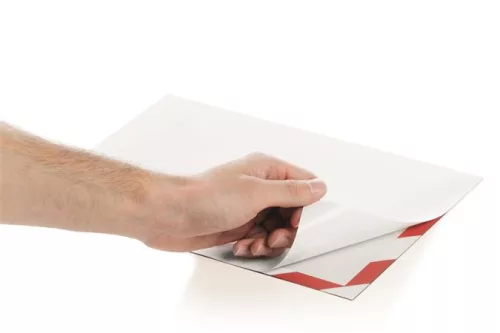 Infokeret, A4, öntapadó háttal, DURABLE "DURAFRAME SECURITY", piros-fehér
