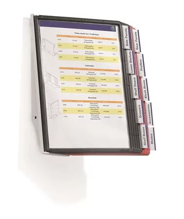 Bemutatótábla tartó, fali, 10 db bemutatótáblával, DURABLE "SHERPA WALL", piros