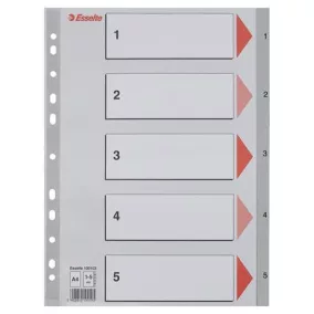 Regiszter, műanyag, A4, 1-5, ESSELTE, szürke
