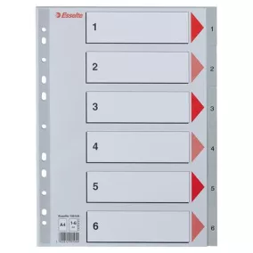 Regiszter, műanyag, A4, 1-6, ESSELTE, szürke
