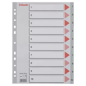 Regiszter, műanyag, A4, 1-10, ESSELTE,szürke