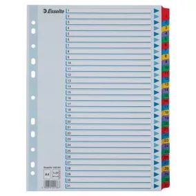 Regiszter, karton, A4, 1-31, ESSELTE "Mylar"