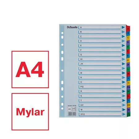 Regiszter, karton, A4, A-Z, ESSELTE "Mylar"