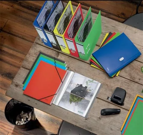 Iratrendező, 80 mm, A4, karton, újrahasznosított, LEITZ "180 Recycle", piros