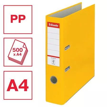 Iratrendező, 75 mm, A4, PP/karton, élvédő sínnel, ESSELTE "Economy", sárga