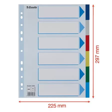 Regiszter, műanyag, A4, 6 részes, ESSELTE