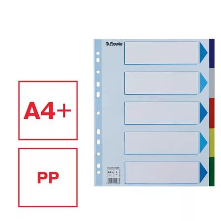 Regiszter, műanyag, A4 Maxi, 5 részes, ESSELTE