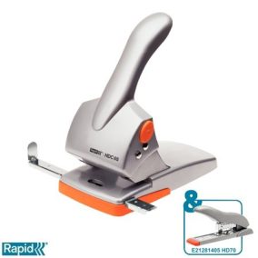   Lyukasztó, nagyteljesítményű, kétlyukú, 65 lap, RAPID "HDC65 Fashion", ezüst/narancssárga