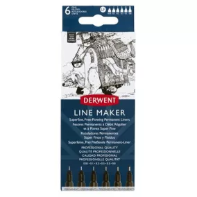   Tűfilc szett, 0,05/0,1/0,2/ 0,3/0,5/0,8 mm, DERWENT "Line Marker", fekete