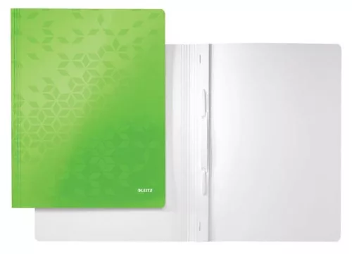 Gyorsfűző, laminált karton, A4, LEITZ "Wow", zöld