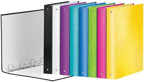 Gyűrűs könyv, 4 gyűrű, D alakú, 40 mm, A4 Maxi, karton, LEITZ "Wow", rózsaszín