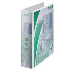   Gyűrűs könyv, panorámás, 4 gyűrű, D alakú, 77 mm, A4 Maxi, PP, LEITZ, fehér