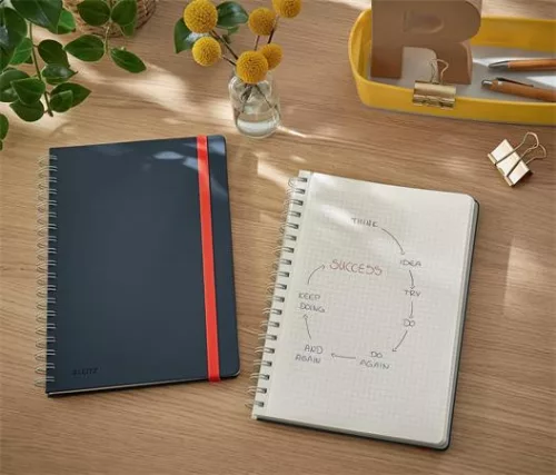 Spirálfüzet, B5, kockás, 80 lap, LEITZ, "Cosy Soft Touch", bársonyszürke