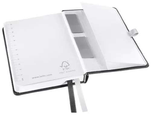 Jegyzetfüzet, A6, kockás, 80 lap, keményfedeles, LEITZ "Style", szaténfekete