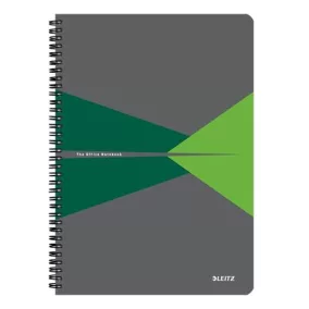   Spirálfüzet, A4, kockás, 90 lap, PP borító, LEITZ "Office", szürke-zöld