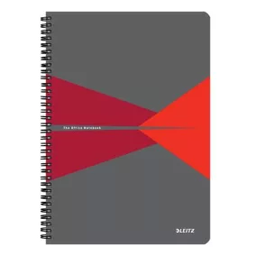   Spirálfüzet, A4, vonalas, 90 lap, PP borító, LEITZ "Office", szürke-piros