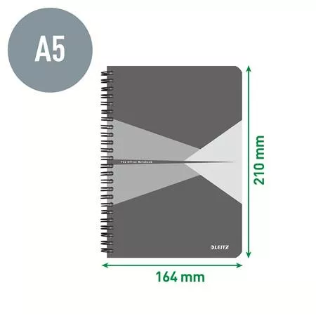 Spirálfüzet, A5, vonalas, 90 lap, PP borító, LEITZ "Office", szürke-kék