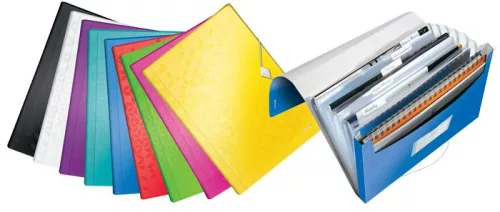 Harmonikamappa, A4, PP, 6 rekeszes, LEITZ "Wow", piros