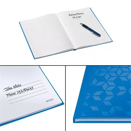 Beíró, A4, vonalas, 80 lap, keményfedeles, LEITZ "Wow", kék