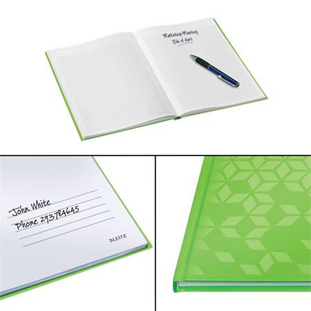 Beíró, A4, kockás, 80 lap, keményfedeles, LEITZ "Wow", zöld