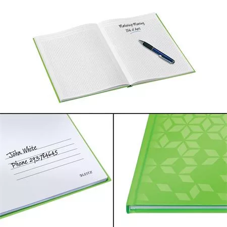 Beíró, A5, kockás, 80 lap, keményfedeles, LEITZ "Wow", zöld