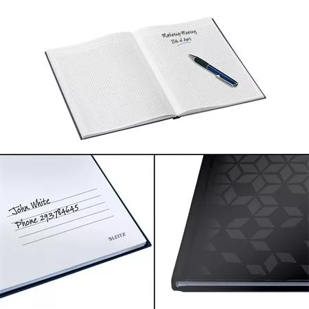 Beíró, A5, kockás, 80 lap, keményfedeles, LEITZ "Wow", fekete