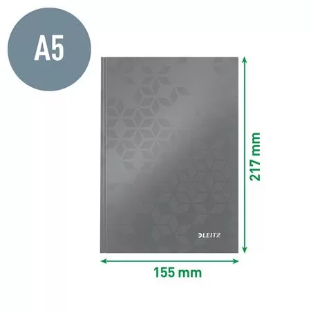 Beíró, A5, kockás, 80 lap, keményfedeles, LEITZ "Wow", fekete