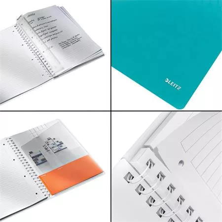 Spirálfüzet, A4, vonalas, 80 lap, LEITZ "Wow", jégkék