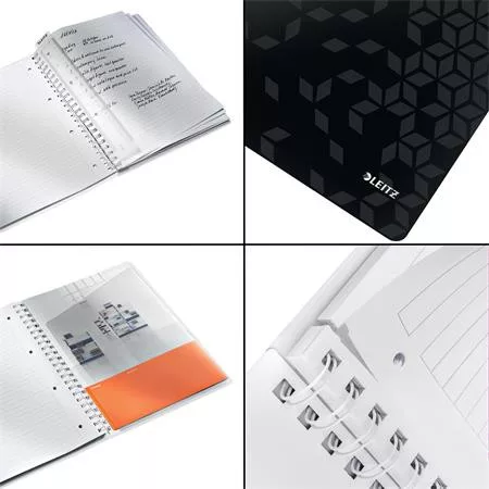 Spirálfüzet, A4, vonalas, 80 lap, LEITZ "Wow", fekete