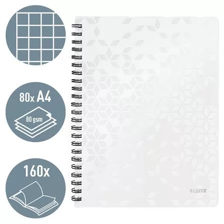 Spirálfüzet, A4, kockás, 80 lap, LEITZ "Wow", fehér