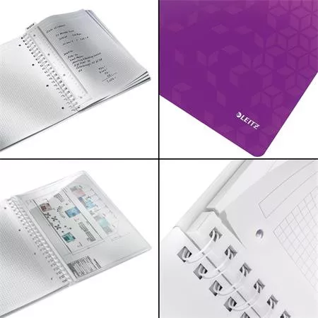 Spirálfüzet, A4, kockás, 80 lap, LEITZ "Wow", lila