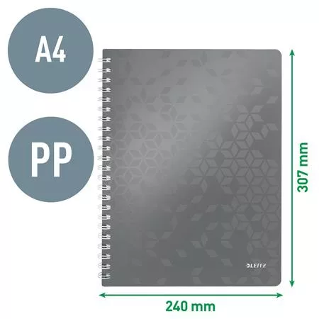 Spirálfüzet, A4, kockás, 80 lap, LEITZ "Wow", fekete