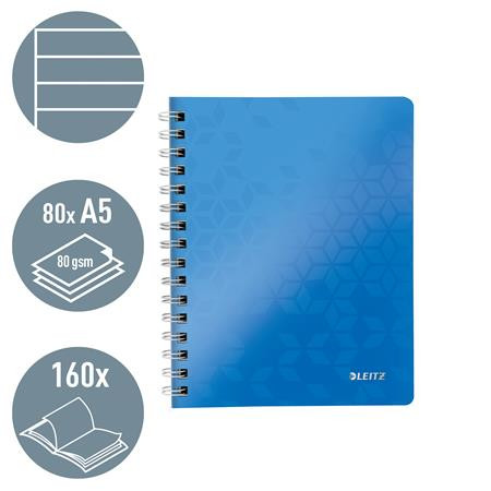 Spirálfüzet, A5, vonalas, 80 lap, LEITZ "Wow", kék