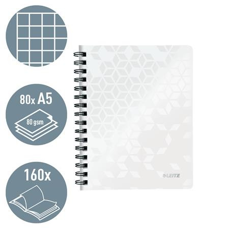 Spirálfüzet, A5, kockás, 80 lap, LEITZ "Wow", fehér