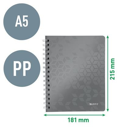 Spirálfüzet, A5, kockás, 80 lap, LEITZ "Wow", rózsaszín