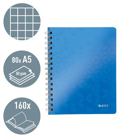 Spirálfüzet, A5, kockás, 80 lap, LEITZ "Wow", kék