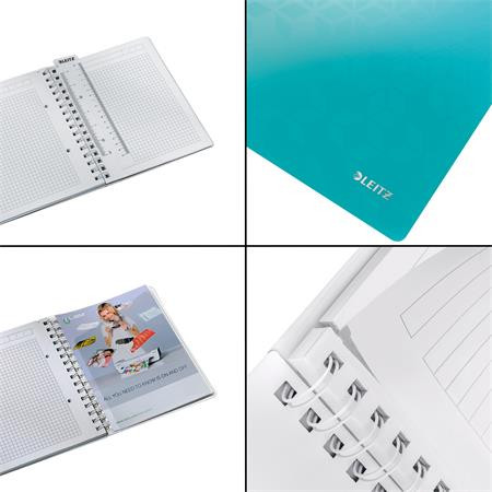 Spirálfüzet, A5, kockás, 80 lap, LEITZ "Wow", jégkék