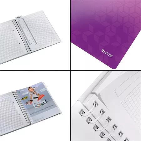 Spirálfüzet, A5, kockás, 80 lap, LEITZ "Wow", lila