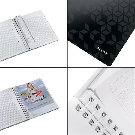 Spirálfüzet, A5, kockás, 80 lap, LEITZ "Wow", fekete