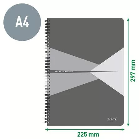 Spirálfüzet, A4, vonalas, 90 lap, laminált karton borító, LEITZ "Office", szürke-kék