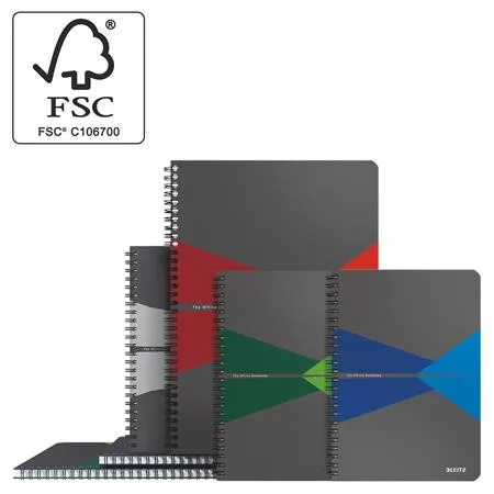 Spirálfüzet, A4, vonalas, 90 lap, laminált karton borító, LEITZ "Office", szürke-kék