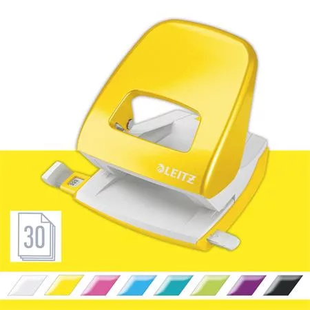 Lyukasztó, kétlyukú, 30 lap, LEITZ "Nexxt Wow", sárga