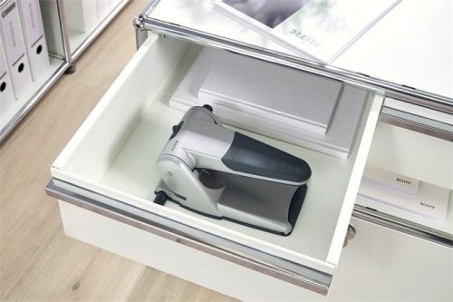 Lyukasztó, nagyteljesítményű, kétlyukú, 65 lap, LEITZ "5180", ezüst