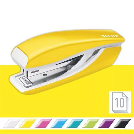 Tűzőgép, mini, No. 10, 10 lap, fém, LEITZ Nexxt Wow", sárga