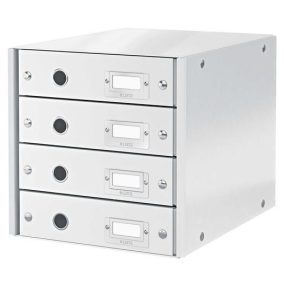   Irattároló, laminált karton,  4 fiókos, LEITZ "Click&Store", fehér
