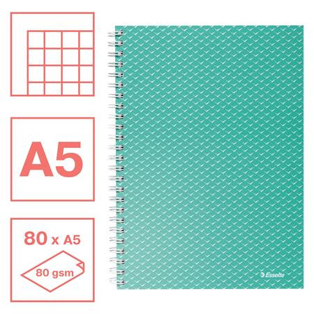 Spirálfüzet, A5, kockás, 80 lap, ESSELTE "Colour'Breeze", zöld