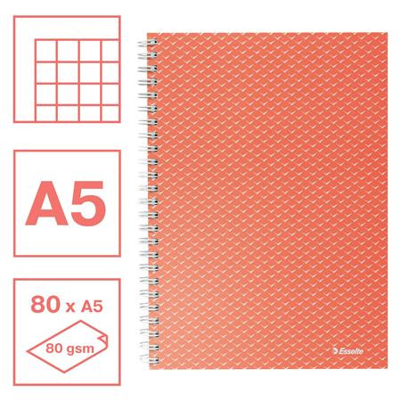 Spirálfüzet, A5, kockás, 80 lap, ESSELTE "Colour'Breeze", korall