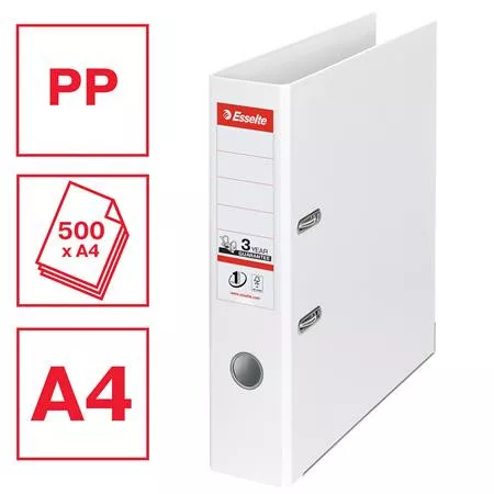Iratrendező, 75 mm, A4, PP, élvédő sínnel, ESSELTE "Standard", Vivida fehér